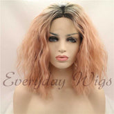 Ombre Pink Short Synthetic Lace Front Wig - Everyday Wigs